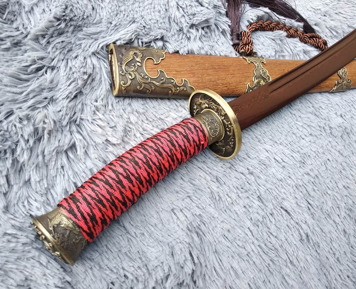 Broadsword,Damascus steel red blade,Rosewood,Alloy - Chinese sword shop