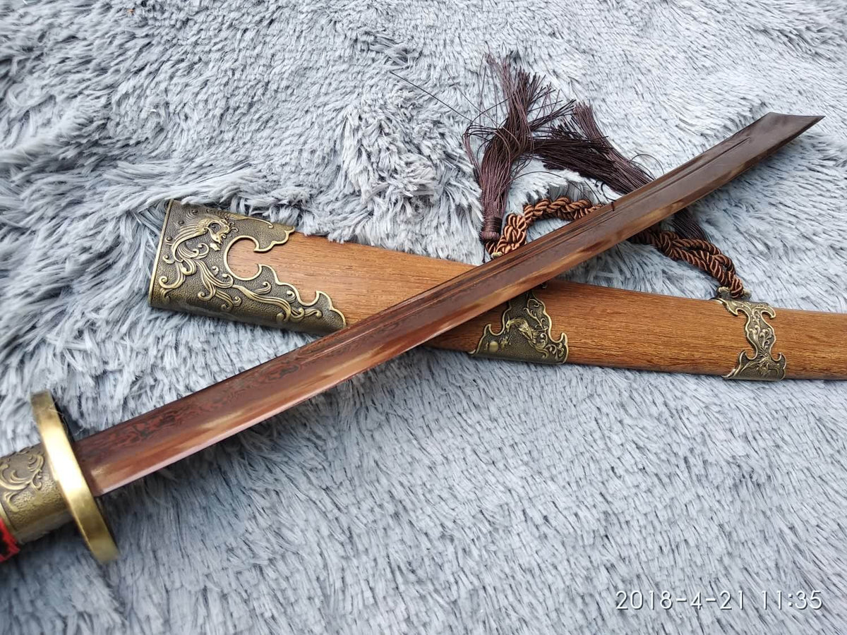 Broadsword,Damascus steel red blade,Rosewood,Alloy - Chinese sword shop