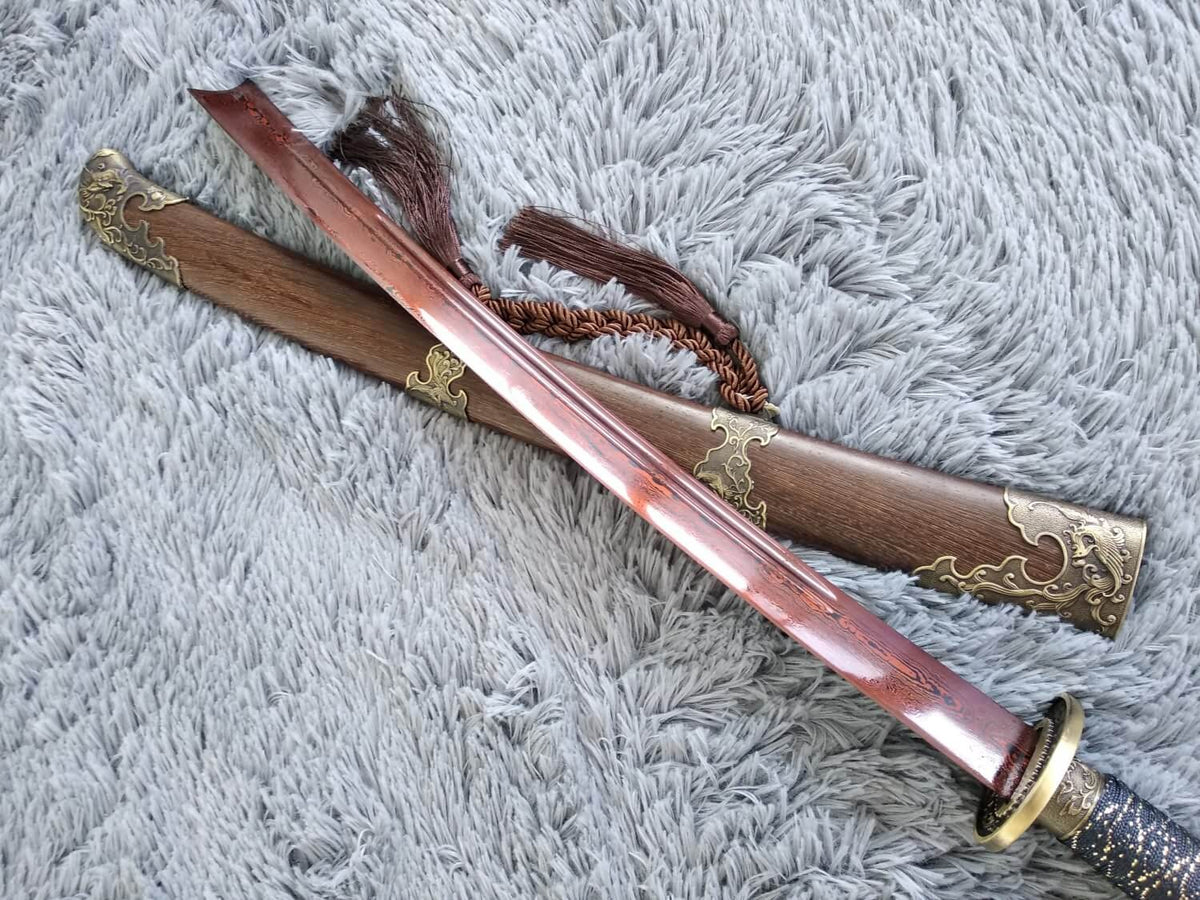 Qing sword,Hand Forged Damascus steel blade,Rosewood,Alloy - Chinese sword shop