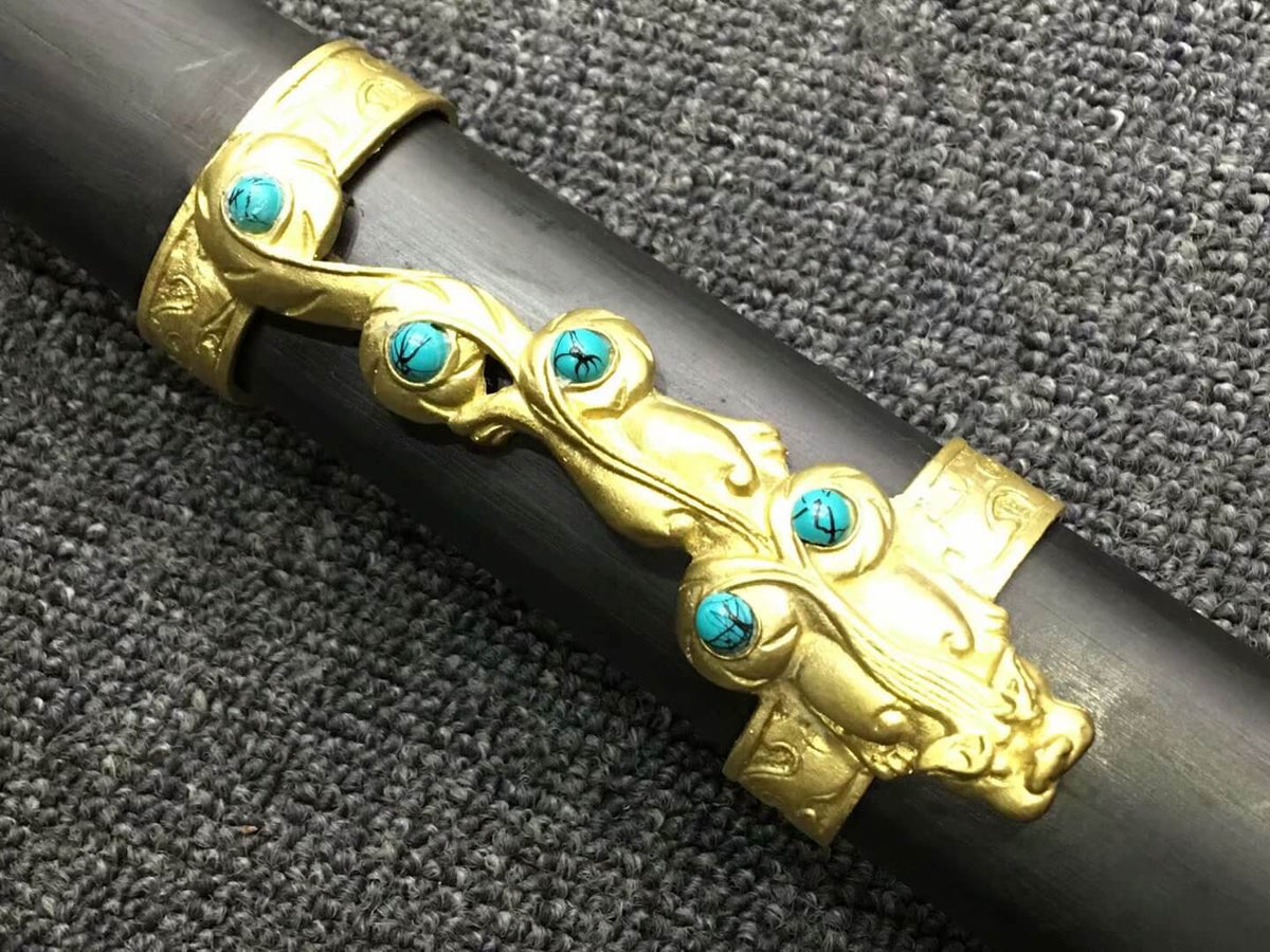 Qin jian,Hand Forged,Damascus steel blade,Black wood,Brass - Chinese sword shop