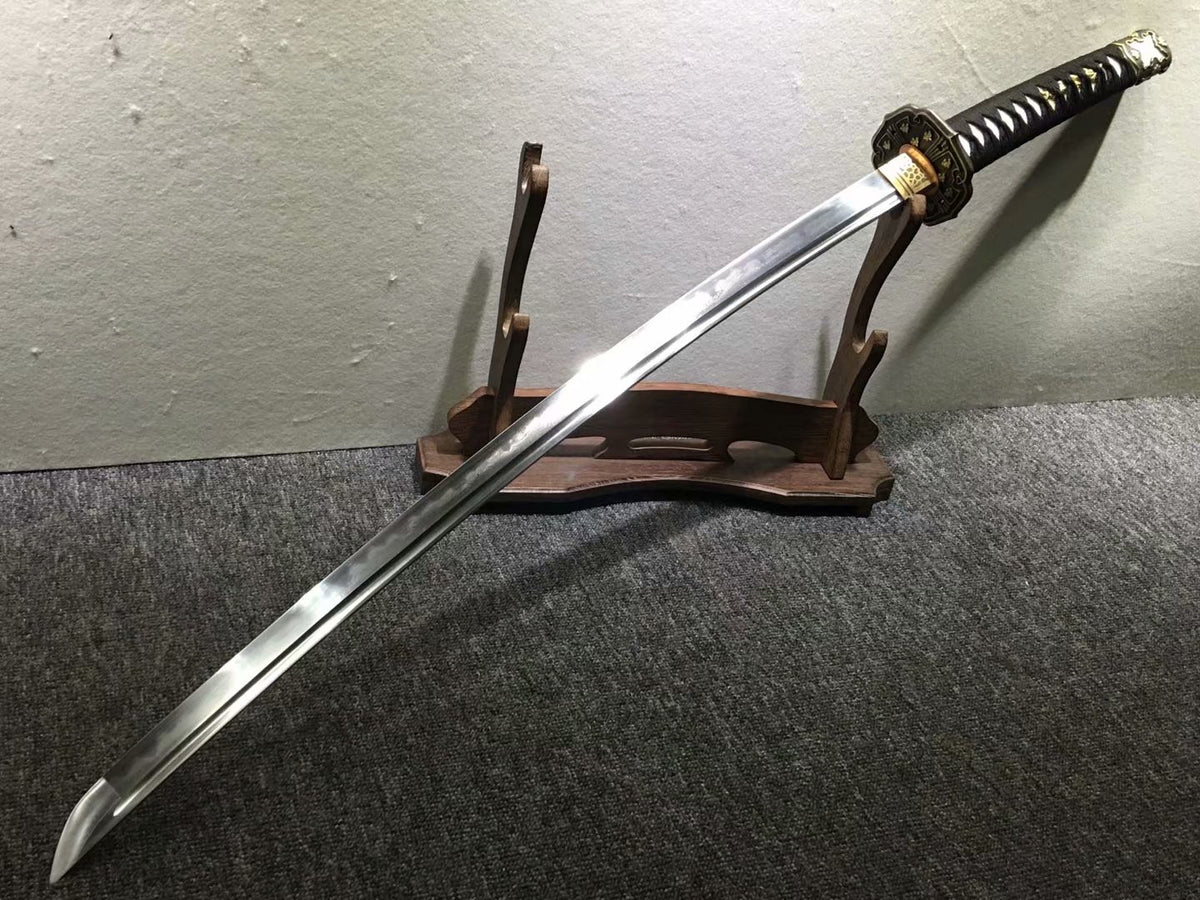 Tachi,Red skin scabbard,Damascus steel burn blade,Brass,Full tang - Chinese sword shop