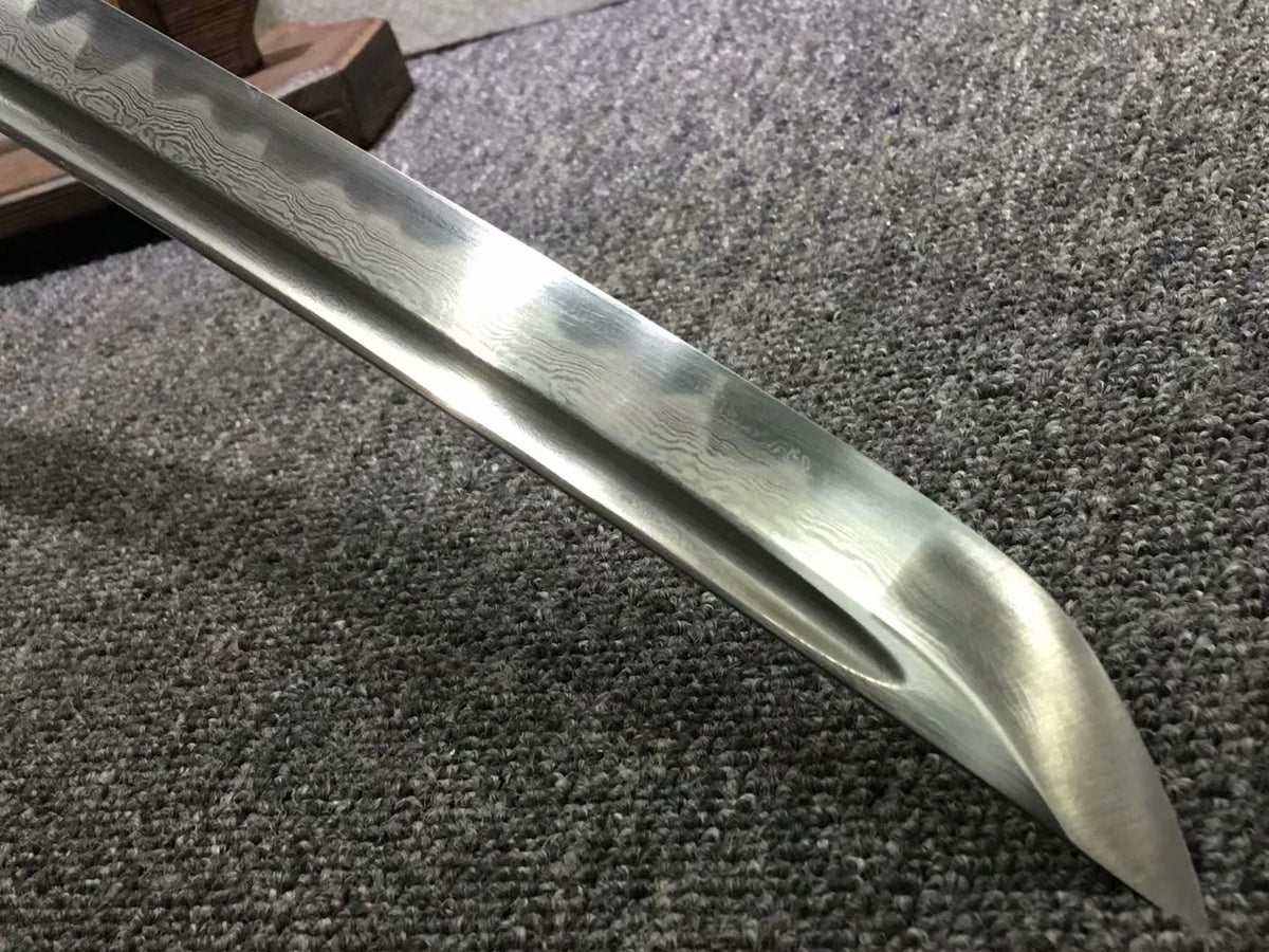 Tachi,Red skin scabbard,Damascus steel burn blade,Brass,Full tang - Chinese sword shop