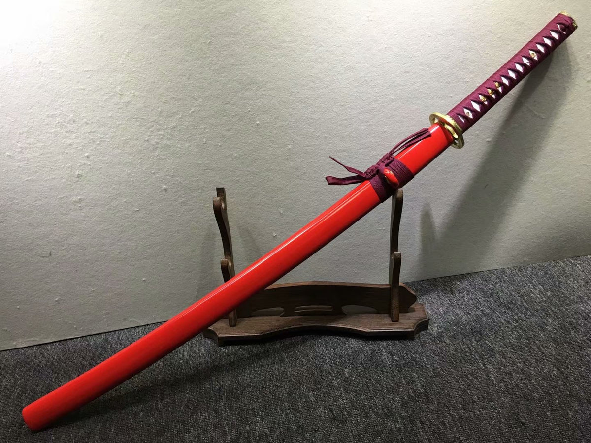Samurai katana,kendo,Medium carbon steel blade,Red scabbard,Alloy - Chinese sword shop