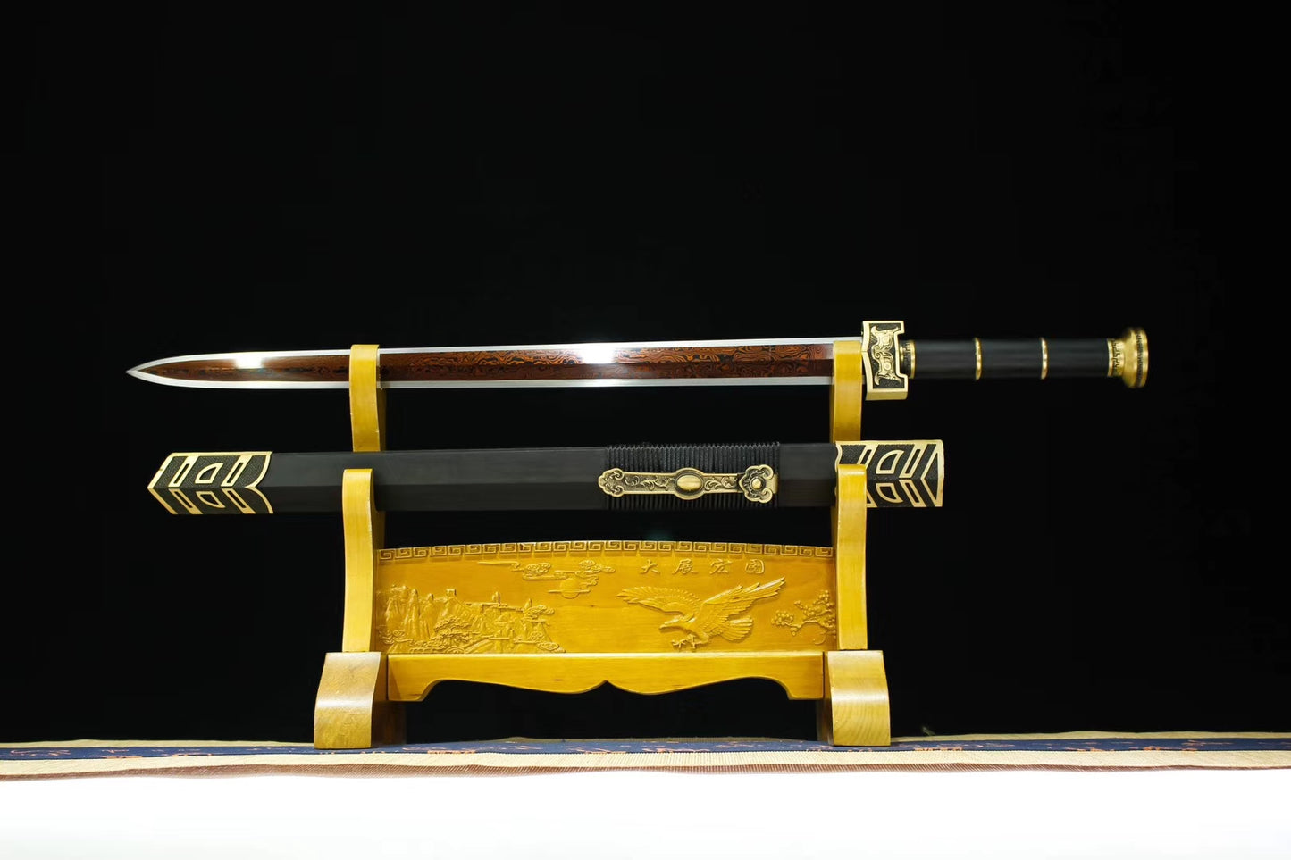 Ruyi jian,Handmade Damascus steel red bade,Black wood,Brass,Full tang - Chinese sword shop
