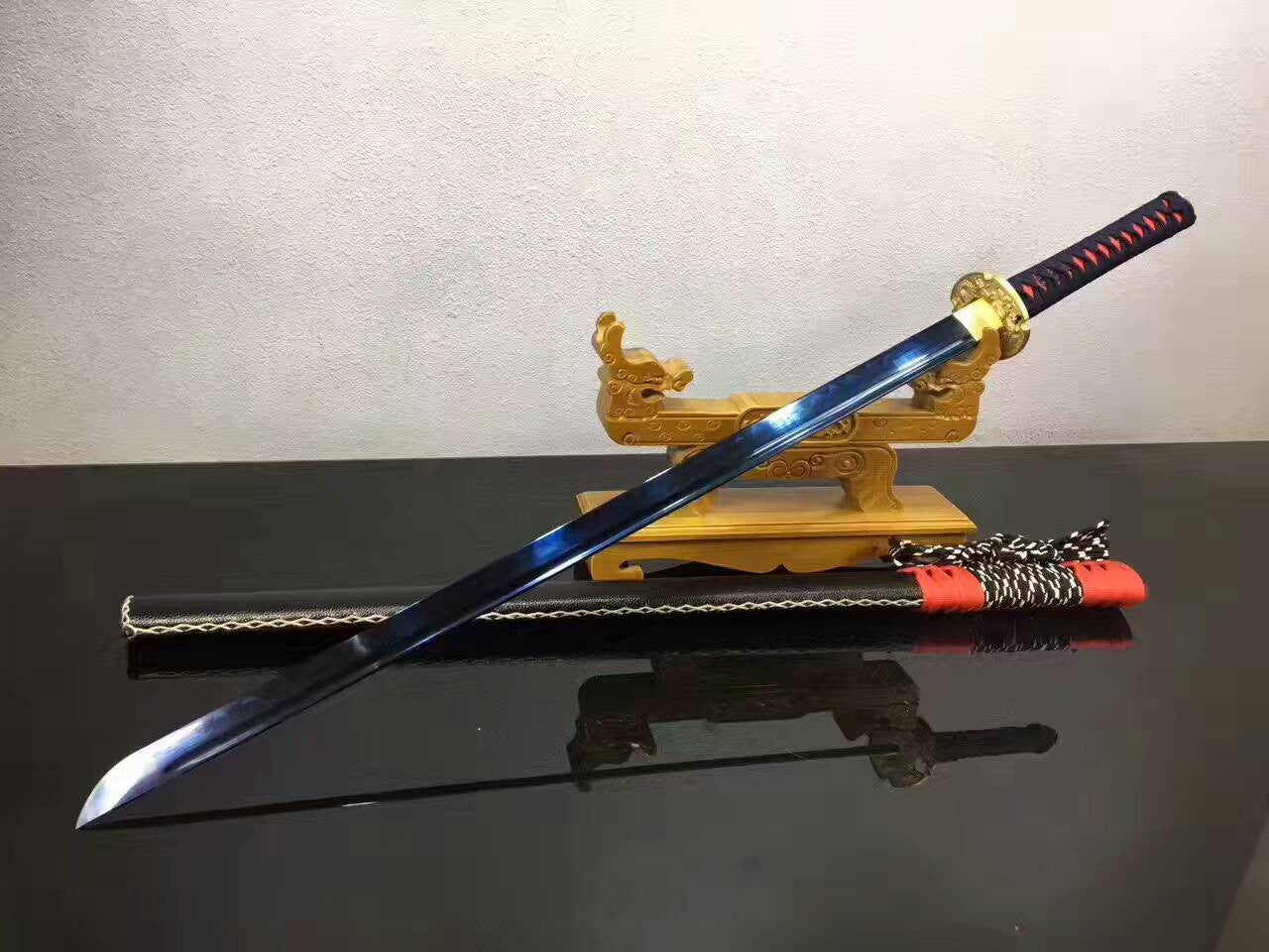 Ninja sword,High manganese steel blue blade,Leather scabbard - Chinese sword shop