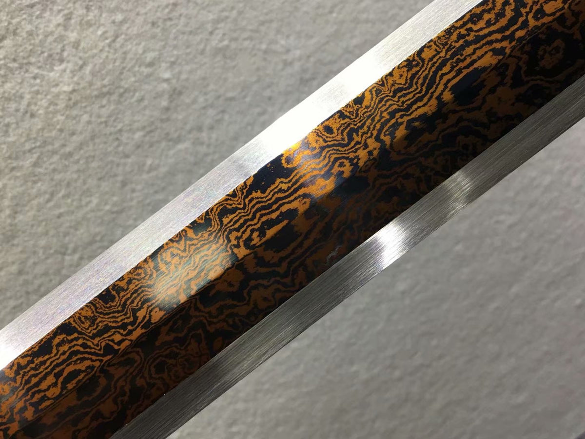 Ruyi sword,Hand forged,Damascus steel red blade,Brass,Ebony - Chinese sword shop