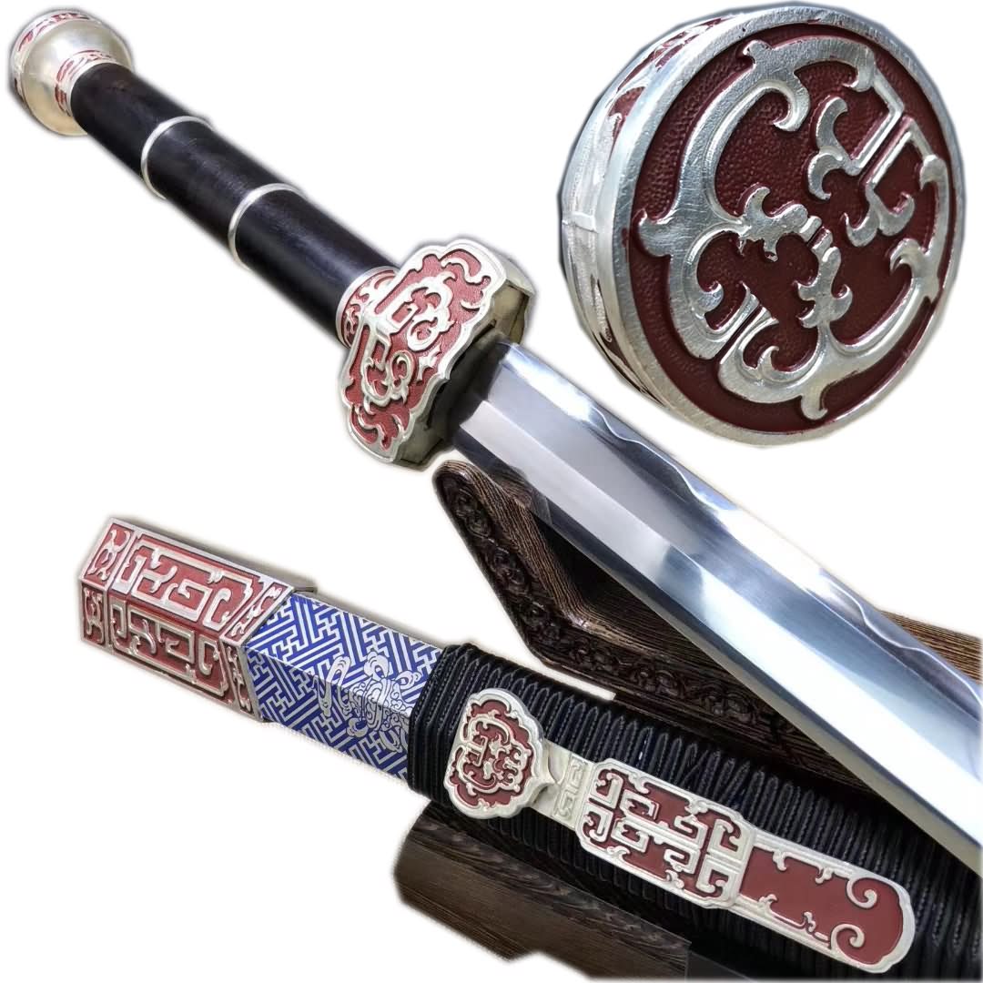 Ruyi jian sword,Damascus steel blade,Brass scabbard fittings - Chinese sword shop