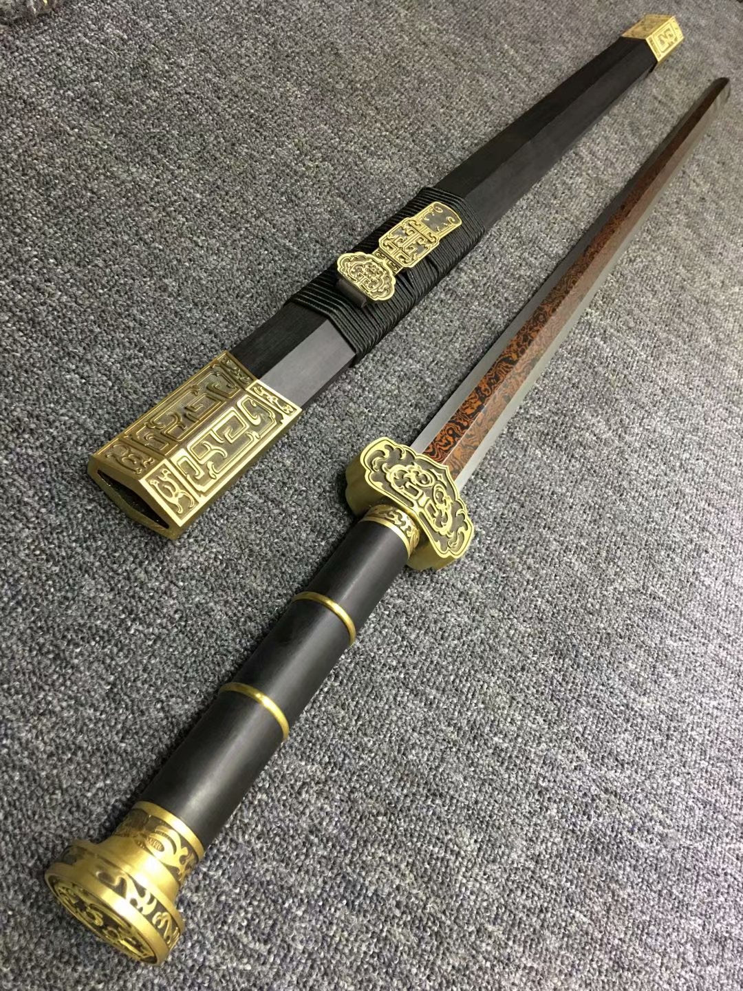 Ruyi sword,Hand forged,Damascus steel red blade,Brass,Ebony - Chinese sword shop