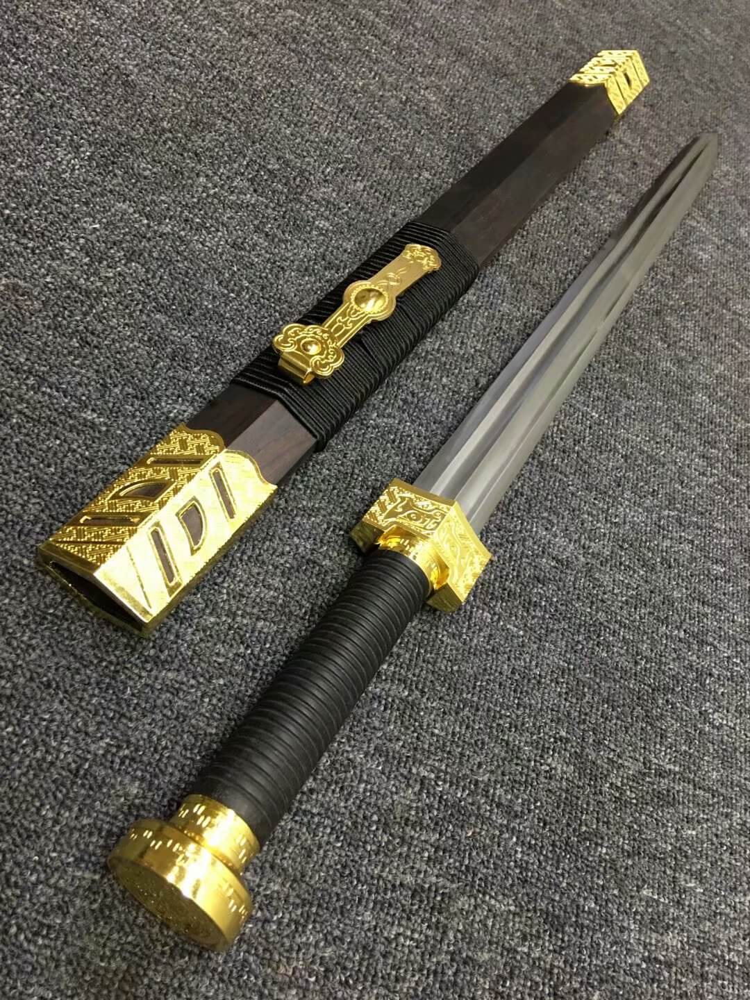 Ruyi jian,High manganese steel blade,Black wood,Alloy - Chinese sword shop