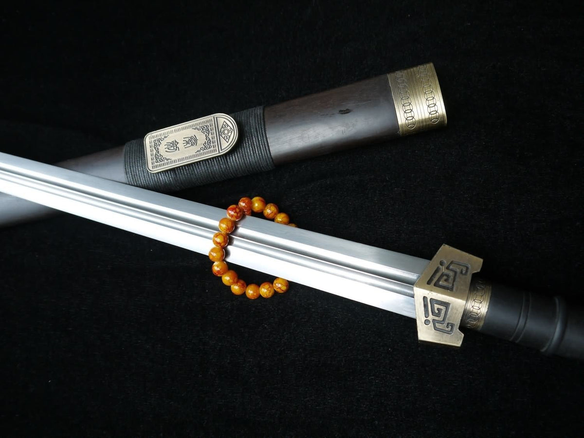 Qin sword,Pattern steel blade,Black wood scabbard,Alloy fitting,Length 30 inch - Chinese sword shop