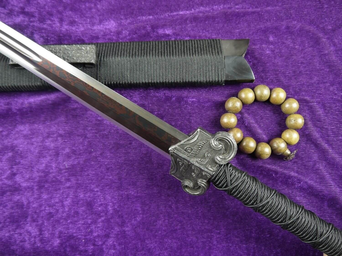 Han sword/Damascus steel red blade/Ebony scabbard/Iron fittings - Chinese sword shop