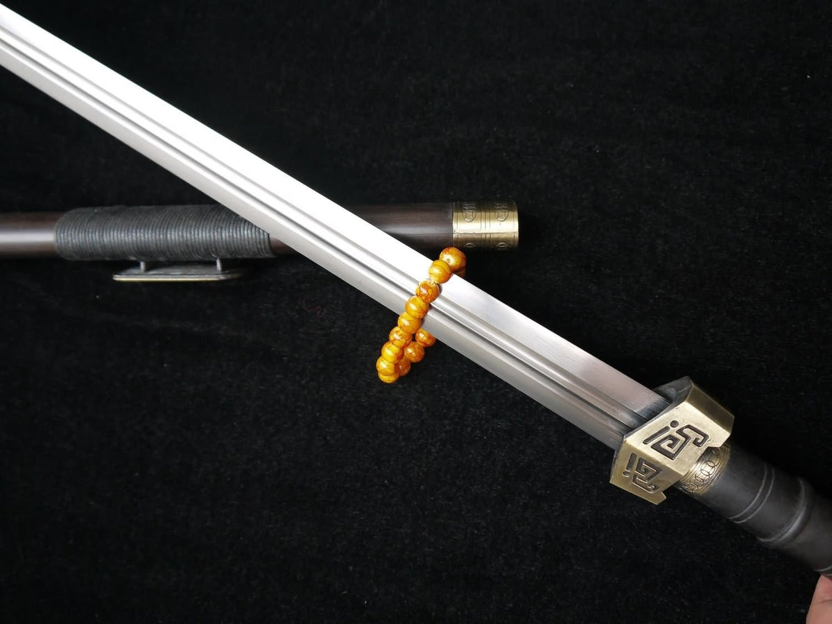 Qin sword,Pattern steel blade,Black wood scabbard,Alloy fitting,Length 30 inch - Chinese sword shop