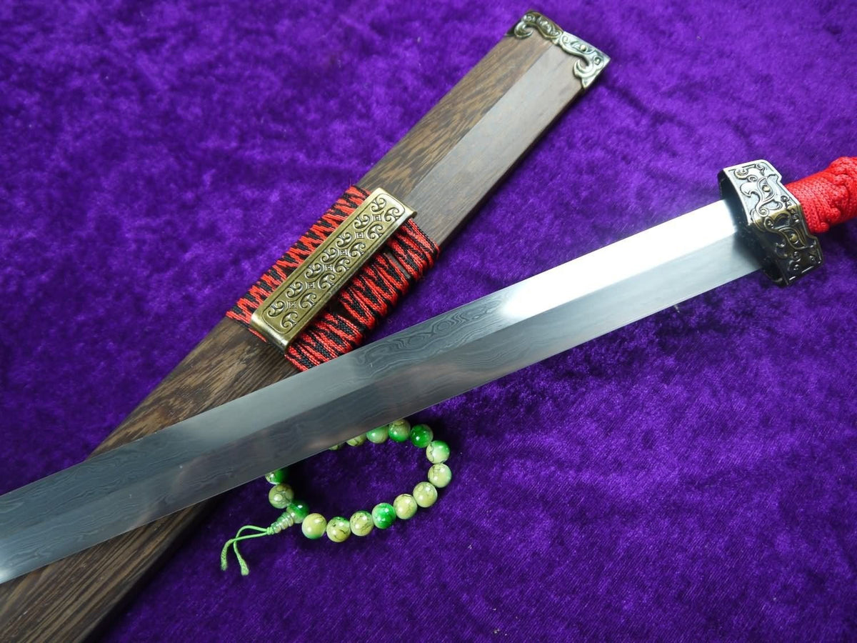 Han jian/Damascus steel handmade blade,Rosewood/Red handle - Chinese sword shop