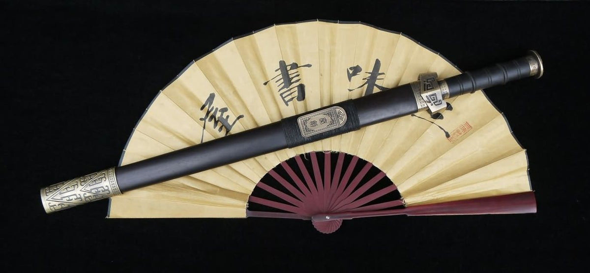 Qin sword,Pattern steel blade,Black wood scabbard,Alloy fitting,Length 30 inch - Chinese sword shop
