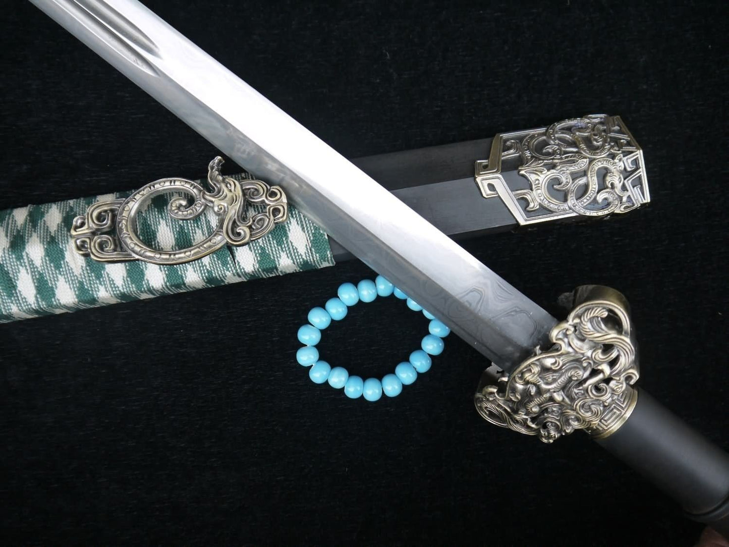 New han sword/Damascus steel/Black wood Scabbard/Alloy fitted - Chinese sword shop