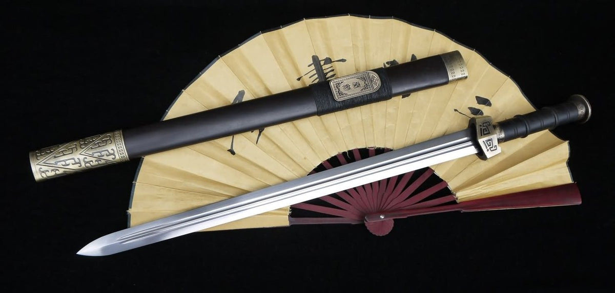 Qin sword,Pattern steel blade,Black wood scabbard,Alloy fitting,Length 30 inch - Chinese sword shop