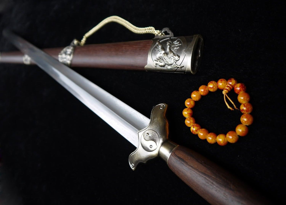 Training sword,Taiji jian,Pattern steel,Rosewood scabbard,Alloy fittings - Chinese sword shop