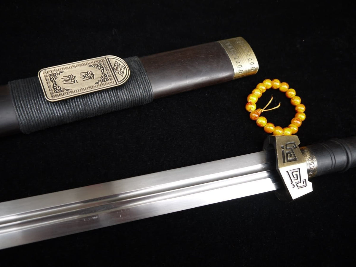 Qin sword,Pattern steel blade,Black wood scabbard,Alloy fitting,Length 30 inch - Chinese sword shop