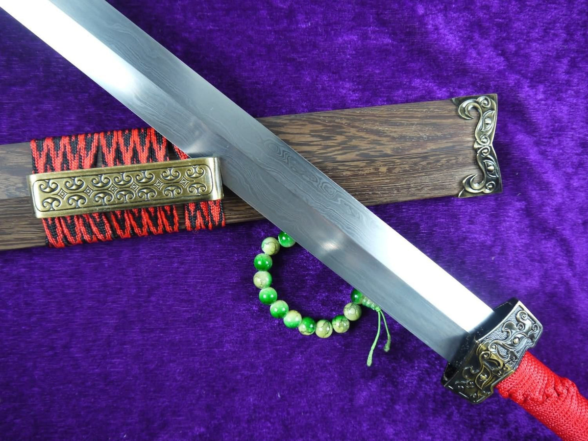 Han jian/Damascus steel handmade blade,Rosewood/Red handle - Chinese sword shop