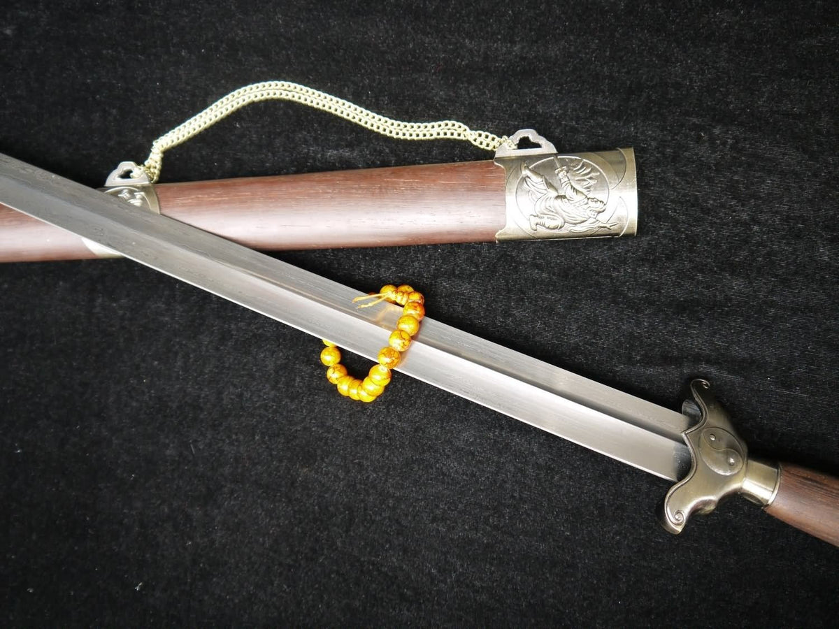 Training sword,Taiji jian,Pattern steel,Rosewood scabbard,Alloy fittings - Chinese sword shop