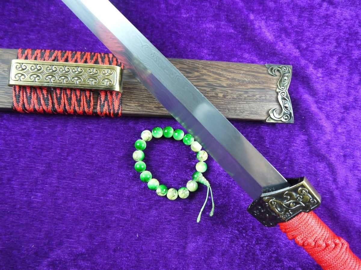 Han jian/Damascus steel handmade blade,Rosewood/Red handle - Chinese sword shop