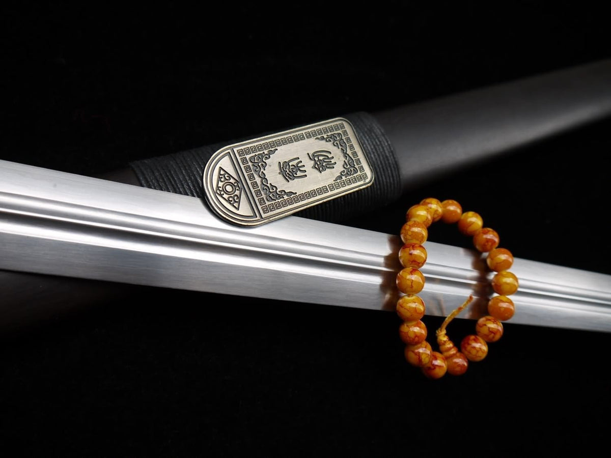 Qin sword,Pattern steel blade,Black wood scabbard,Alloy fitting,Length 30 inch - Chinese sword shop
