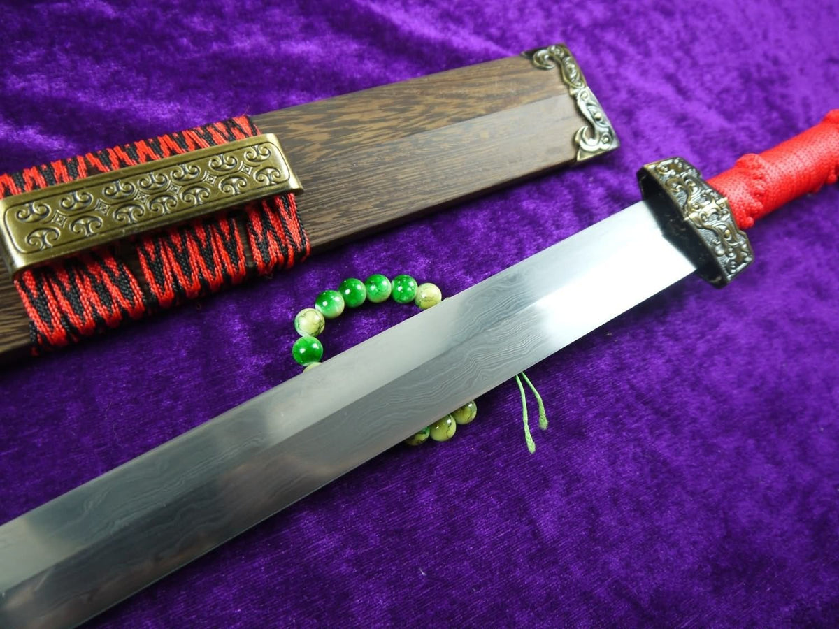 Han jian/Damascus steel handmade blade,Rosewood/Red handle - Chinese sword shop