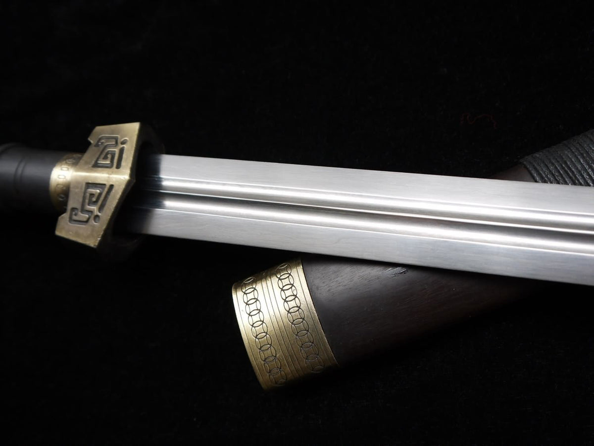 Qin sword,Pattern steel blade,Black wood scabbard,Alloy fitting,Length 30 inch - Chinese sword shop