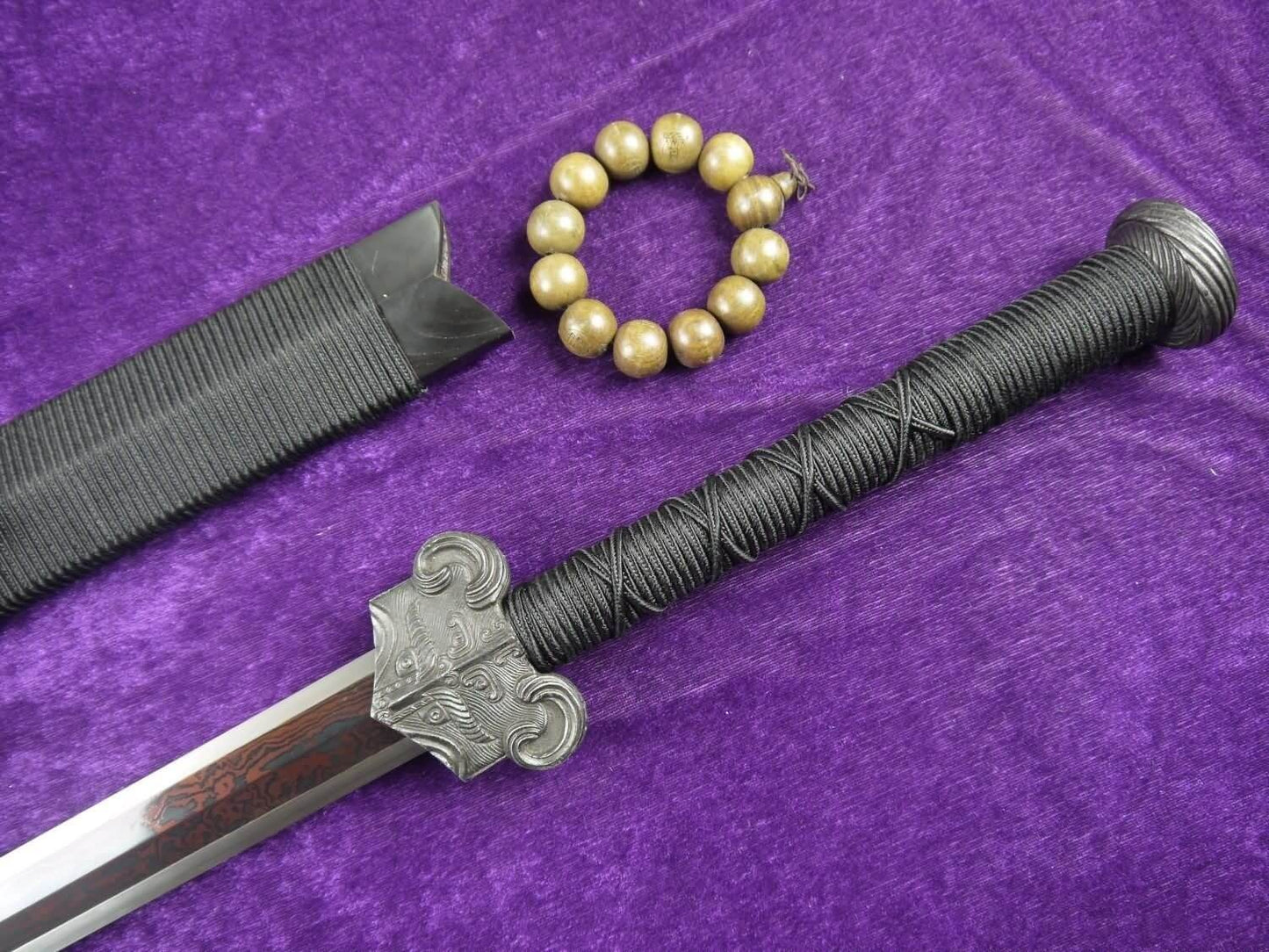 Han sword/Damascus steel red blade/Ebony scabbard/Iron fittings - Chinese sword shop