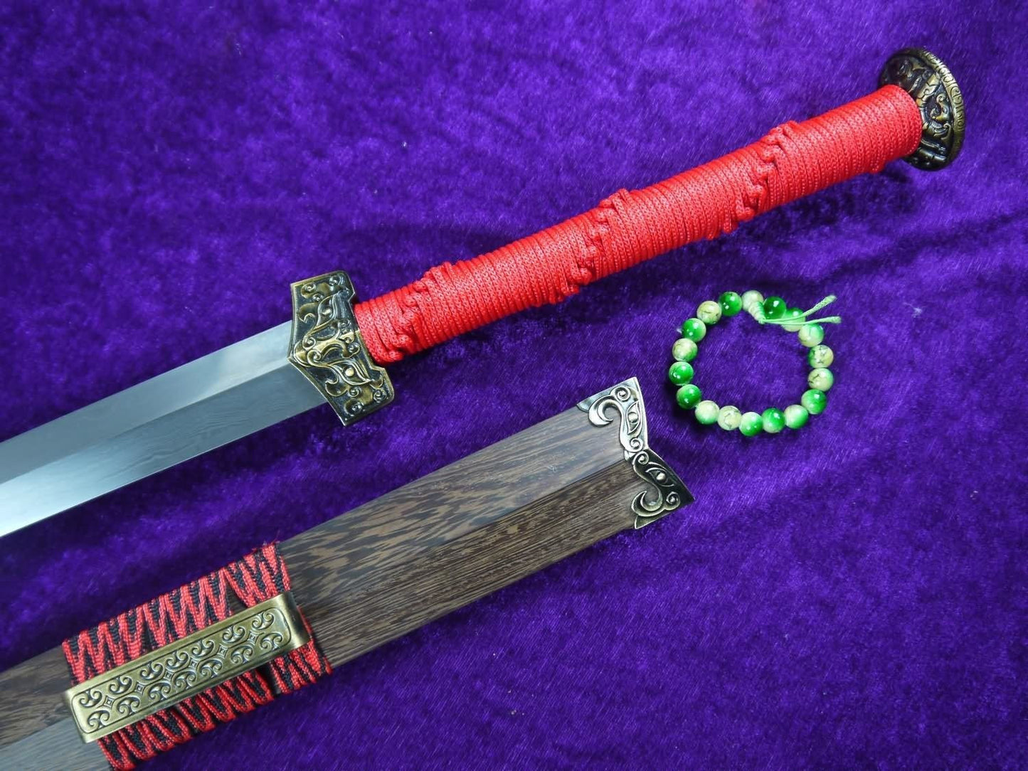 Han jian/Damascus steel handmade blade,Rosewood/Red handle - Chinese sword shop