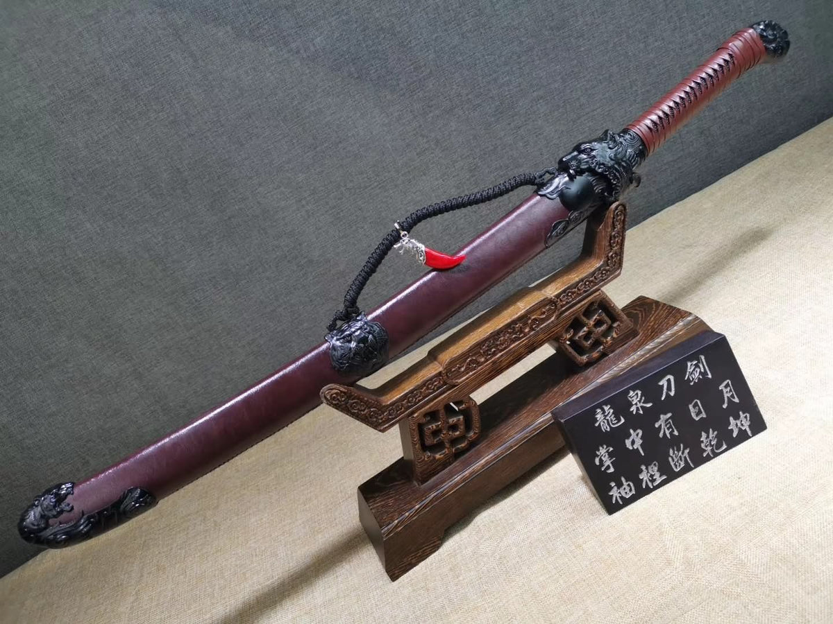 Dragon Tiger Broadsword(High carbon steel blade,Leather scabbard)Sharp - Chinese sword shop