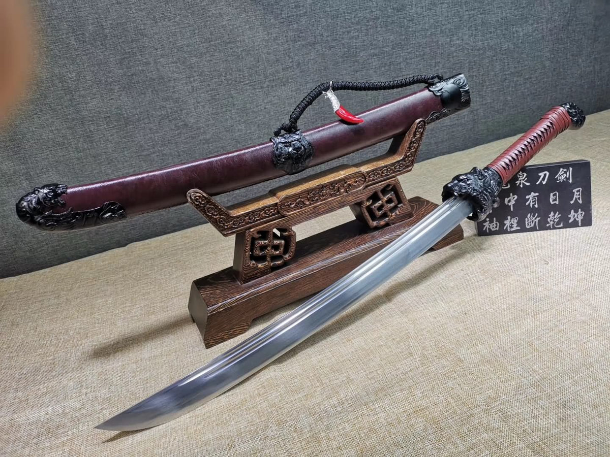 Dragon Tiger Broadsword(High carbon steel blade,Leather scabbard)Sharp - Chinese sword shop