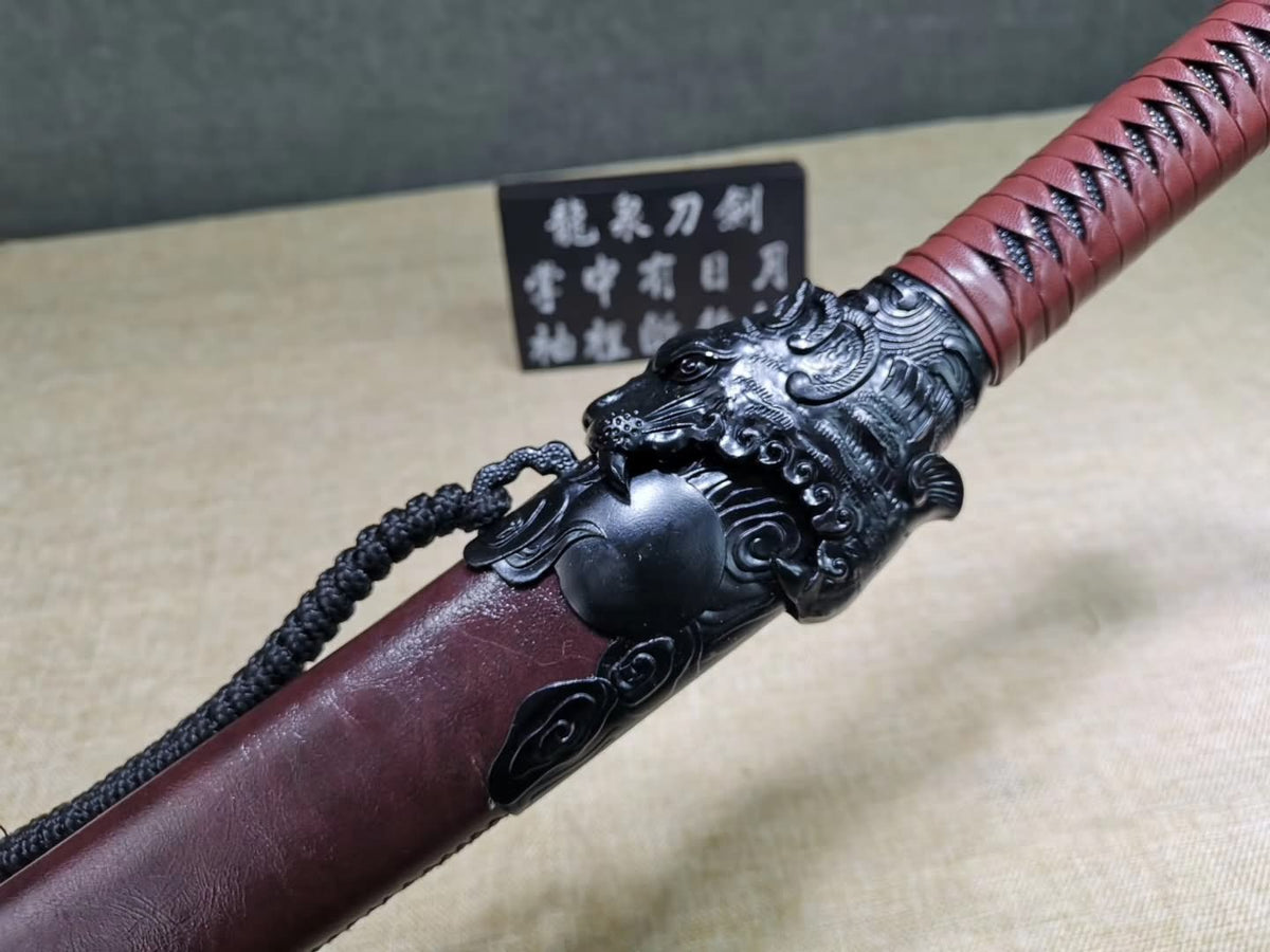 Dragon Tiger Broadsword(High carbon steel blade,Leather scabbard)Sharp - Chinese sword shop