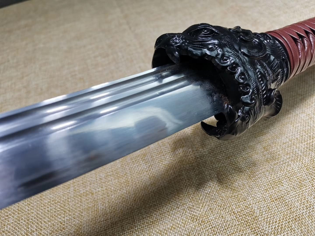 Dragon Tiger Broadsword(High carbon steel blade,Leather scabbard)Sharp - Chinese sword shop