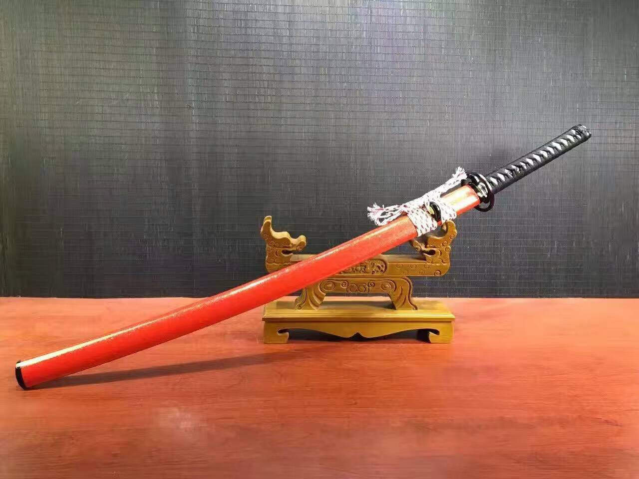 katana/High carbon steel burn blade/Red Scabbard/Alloy Tosogu - Chinese sword shop