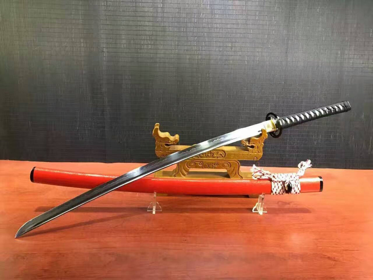 katana/High carbon steel burn blade/Red Scabbard/Alloy Tosogu - Chinese sword shop