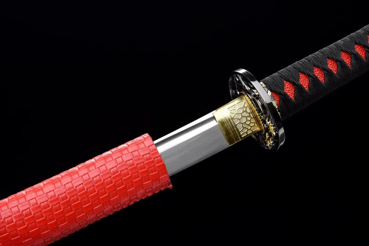 Red samurai sword,High carbon steel blade,Leather scabbard - Chinese sword shop