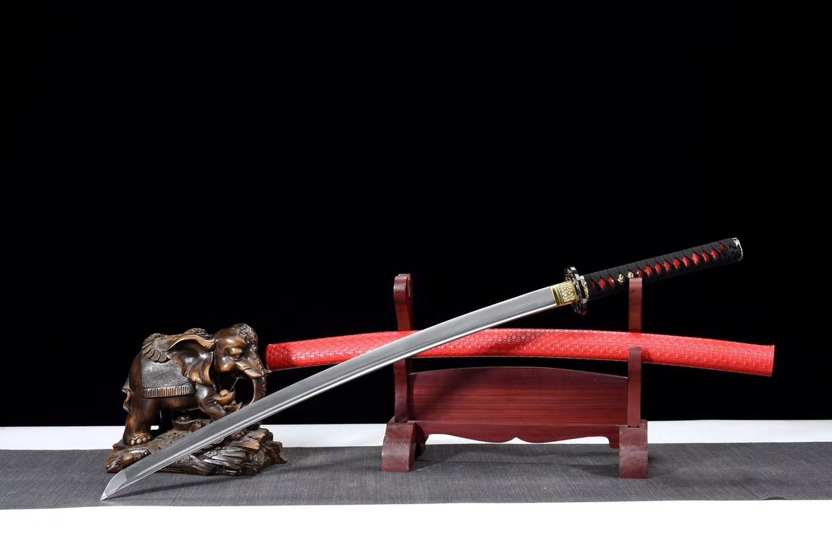 Red samurai sword,High carbon steel blade,Leather scabbard - Chinese sword shop