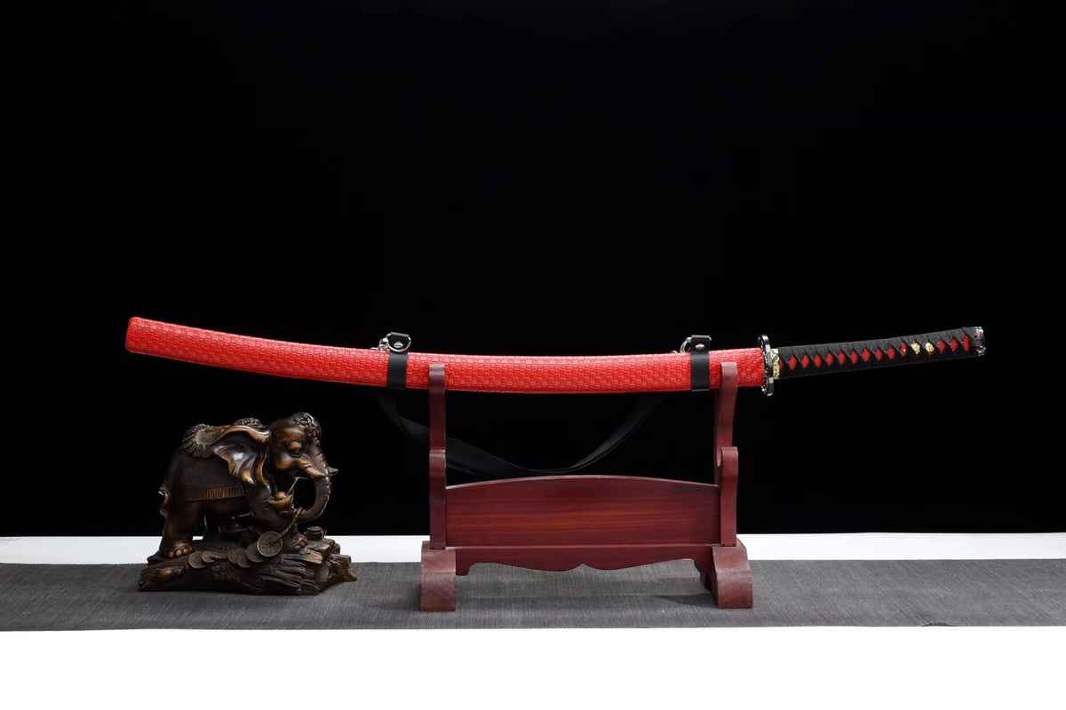 Red samurai sword,High carbon steel blade,Leather scabbard - Chinese sword shop