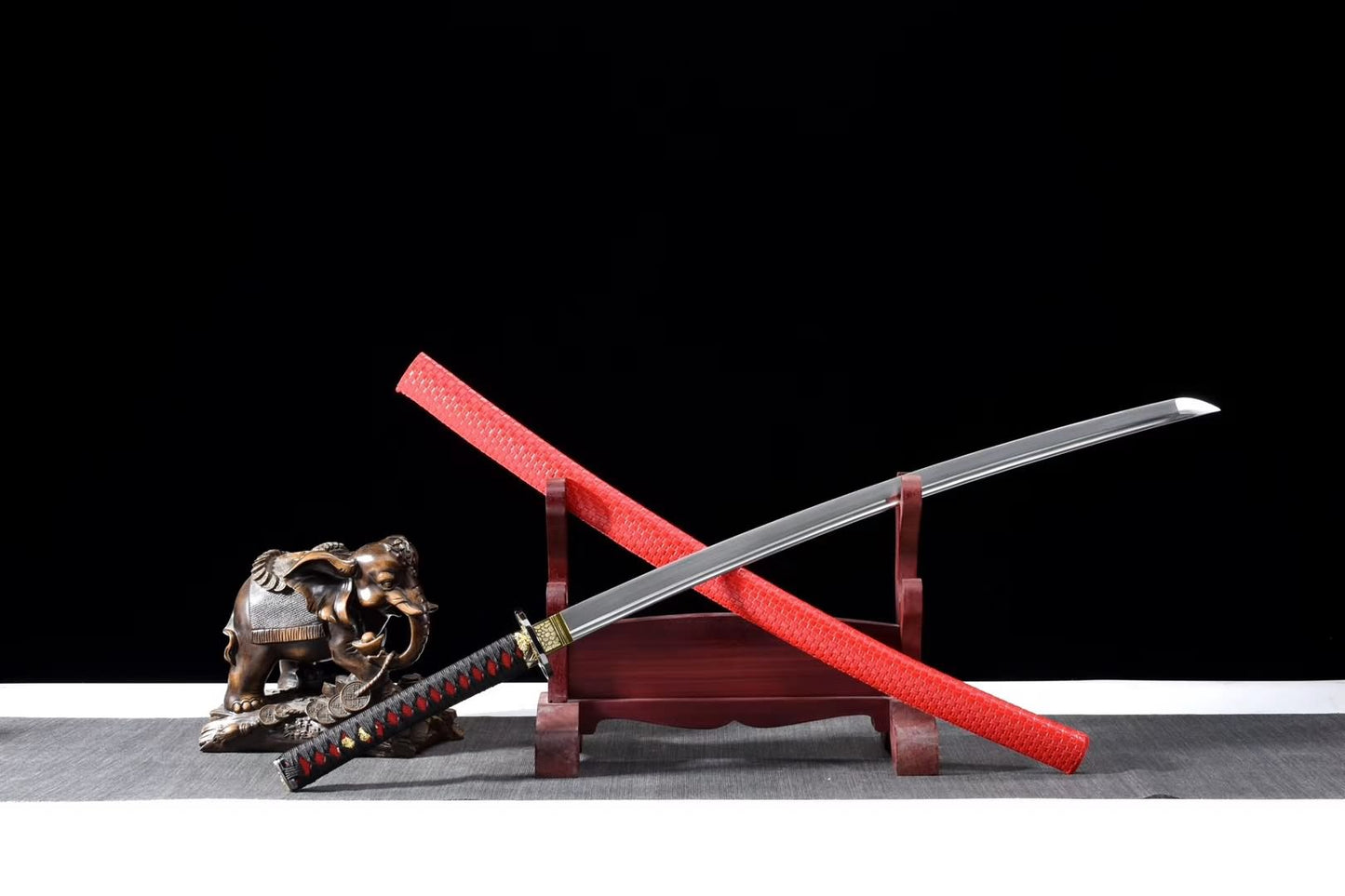 Red samurai sword,High carbon steel blade,Leather scabbard - Chinese sword shop