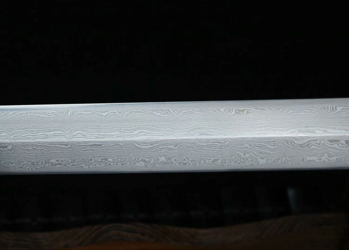 Yunlong jian,Folding pattern steel blade,Alloy fitting,Black scabbard - Chinese sword shop
