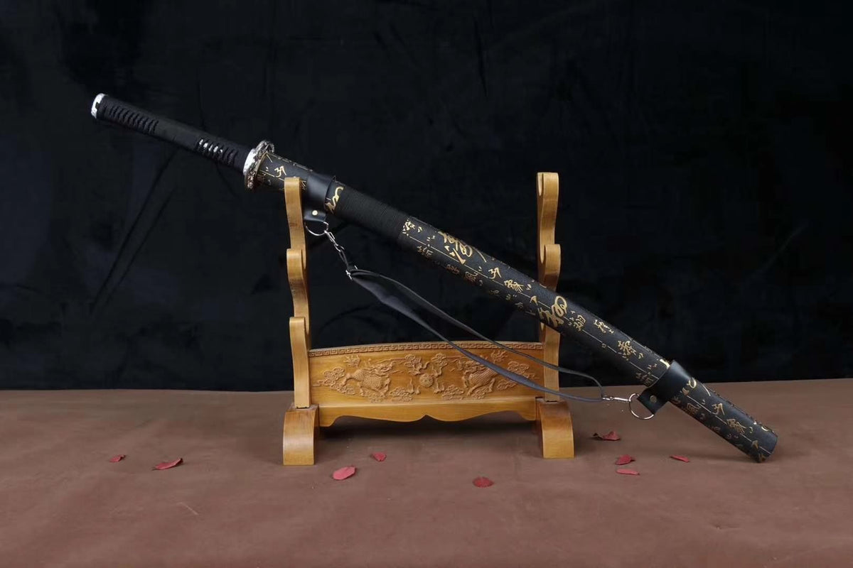 Nihontou katana,High carbon steel burn blade,Leather scabbard - Chinese sword shop