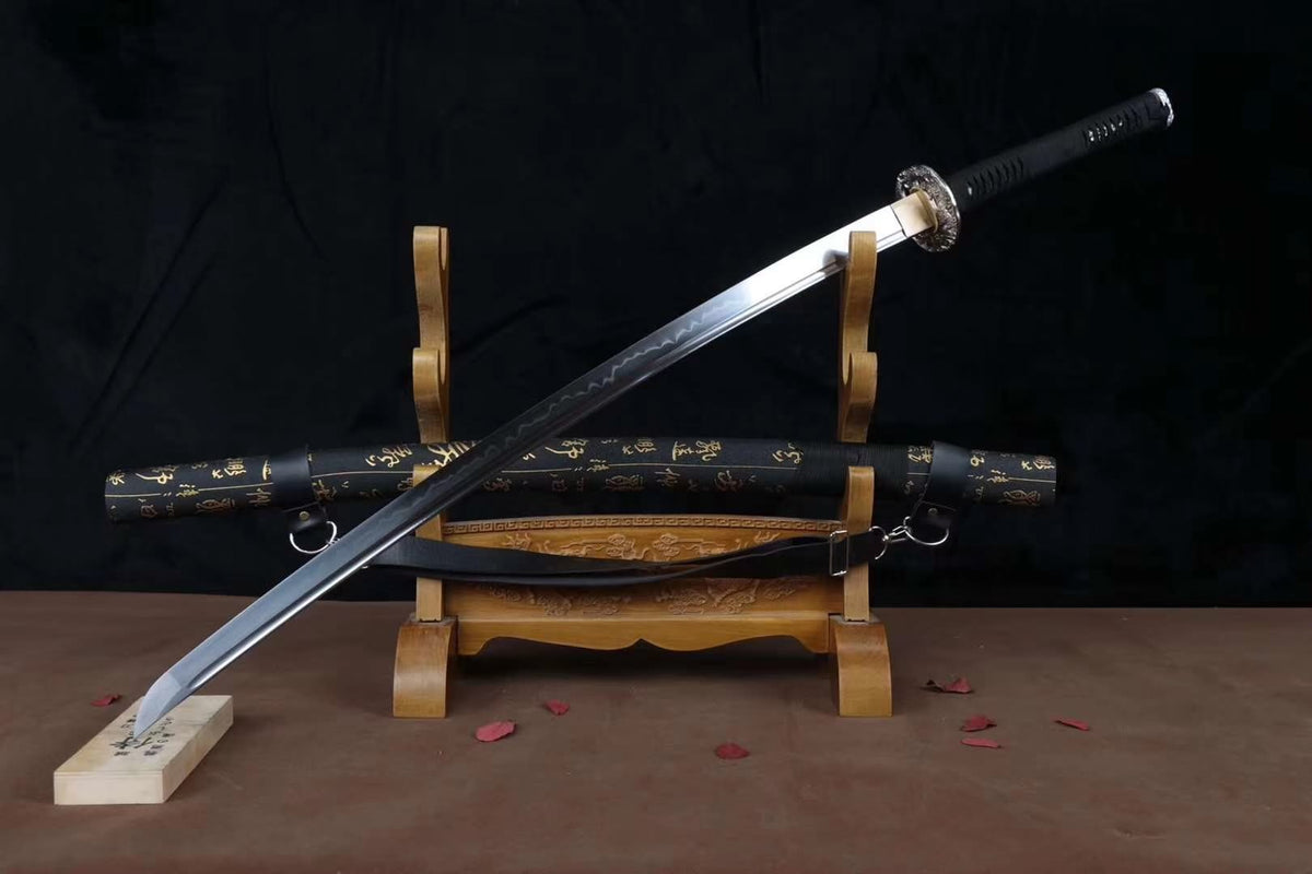 Nihontou katana,High carbon steel burn blade,Leather scabbard - Chinese sword shop