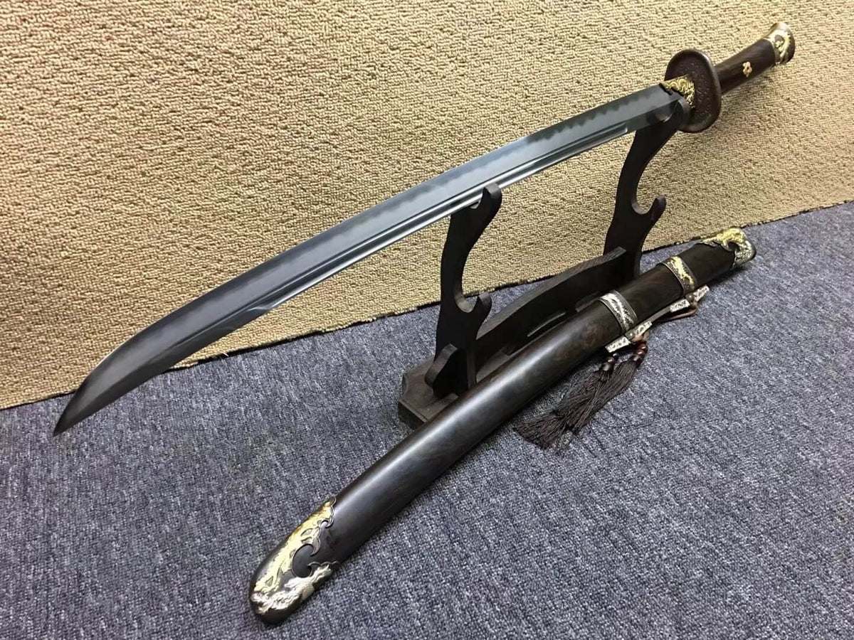 Broadsword,Damascus steel burn blade,Ebony scabbard,Brass fittings&Handmade art - Chinese sword shop