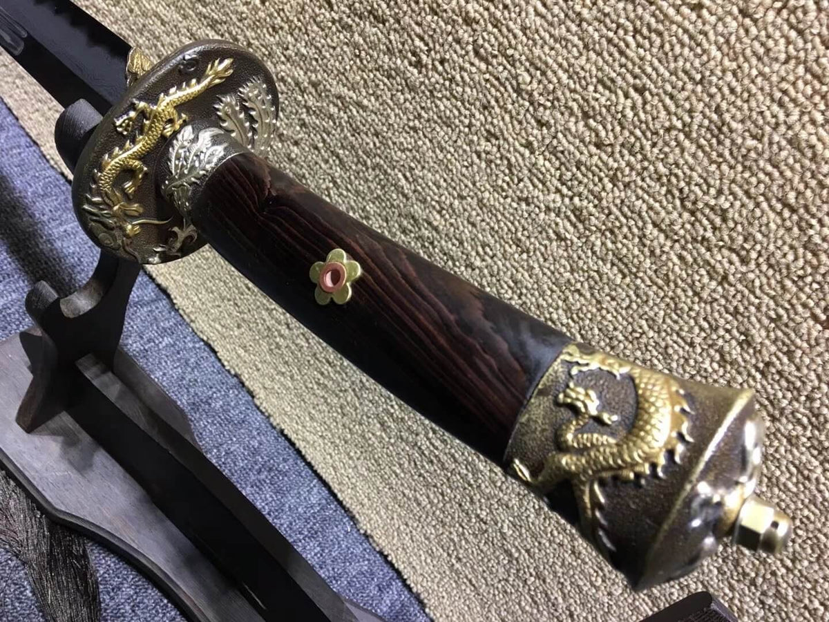 Broadsword,Damascus steel burn blade,Ebony scabbard,Brass fittings&Handmade art - Chinese sword shop