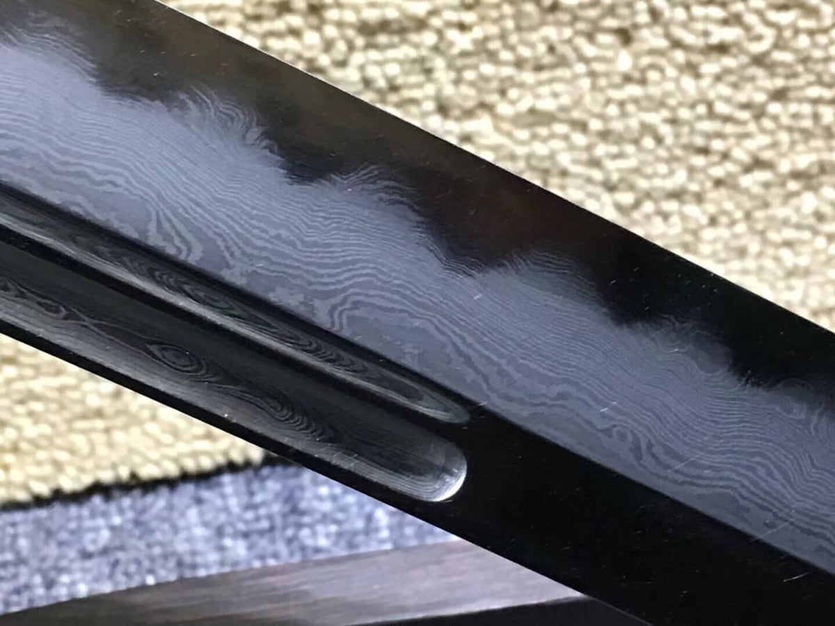 Broadsword,Damascus steel burn blade,Ebony scabbard,Brass fittings&Handmade art - Chinese sword shop