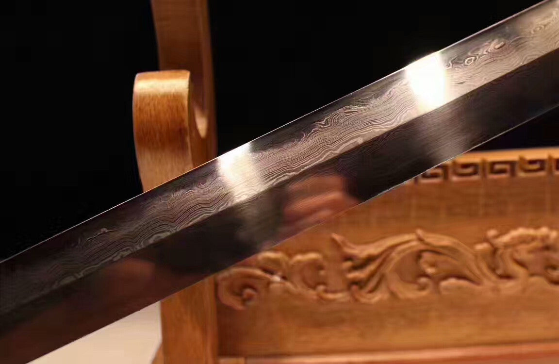 Zodiac sword(Damascus steel blade,Ebony Scabbard,Brass fitted)Length 39" - Chinese sword shop