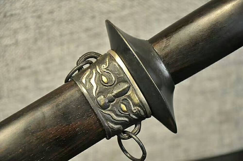 Qi sword,Damascus steel burn blade,Ebony Scabbard,Brass fittings - Chinese sword shop