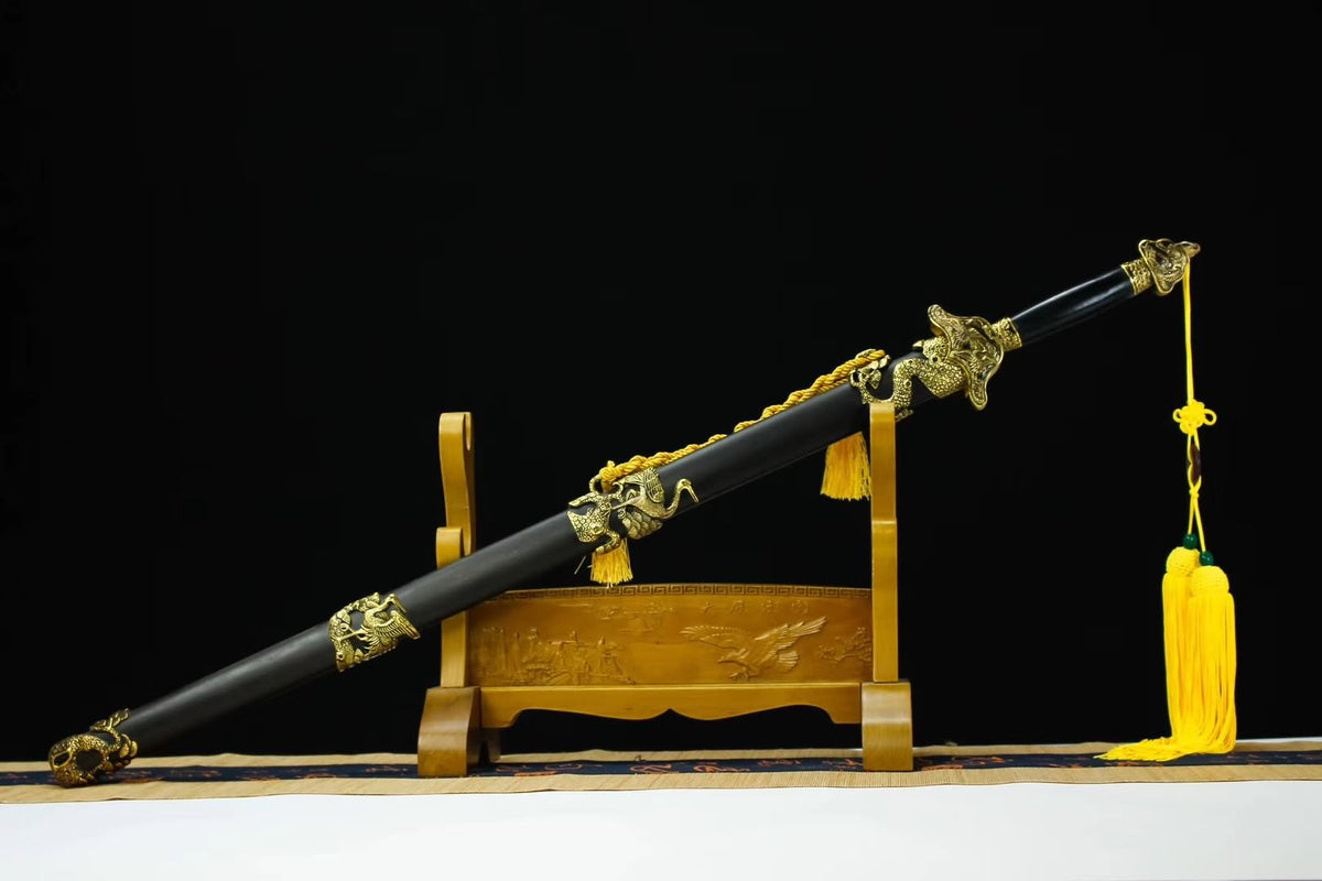 Pine crane jian sword,Damascus steel blade,Black wood,Alloy - Chinese sword shop
