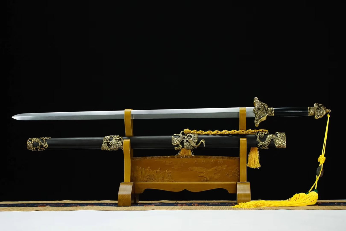 Pine crane jian sword,Damascus steel blade,Black wood,Alloy - Chinese sword shop